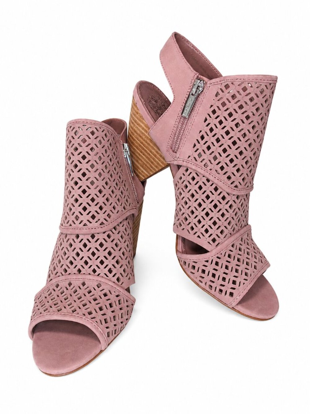 NWOT Vince Camuto Blush Pink Laser-Cut Heeled Sandals | Size 10